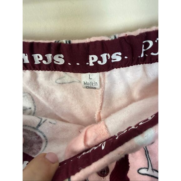 PJ Salvage Pink Wine Glass Print 100% Cotton Pajama Set Size Large Button Down L - Picture 4 of 6
